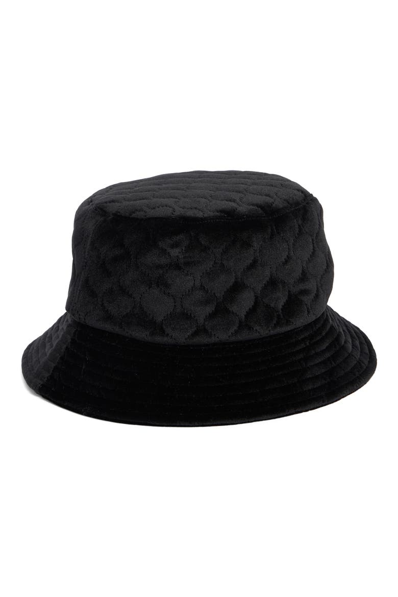 Quilted Velvet Bucket Hat, Main, color, BLACK