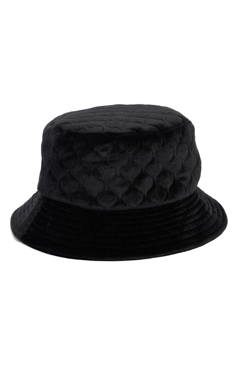 Steve Madden Quilted Velvet Bucket Hat, Main, color, Black