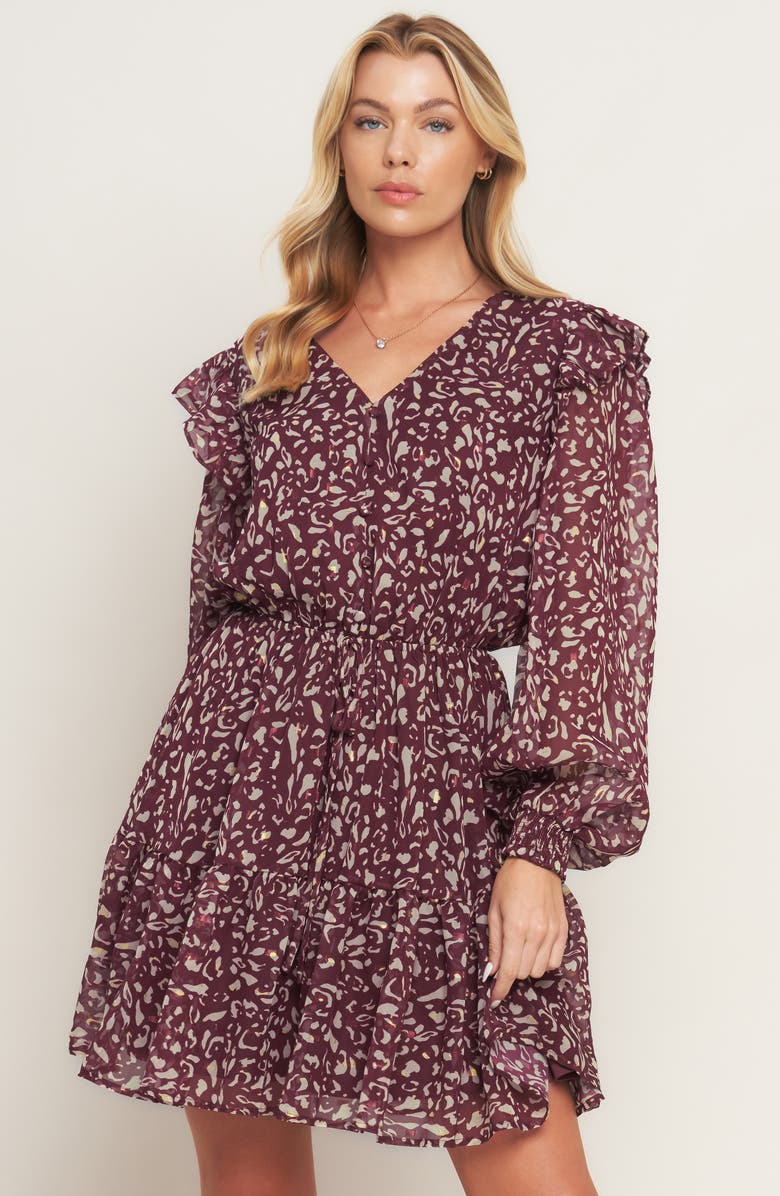 FLYING TOMATO Print Long Sleeve Dress, Alternate, color, Berry