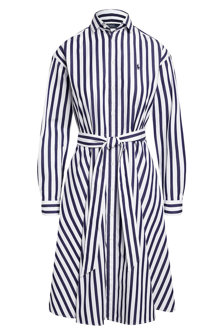 Stripe Long Sleeve Cotton Shirtdress, Alternate, color, 970A NAVY/WHITE