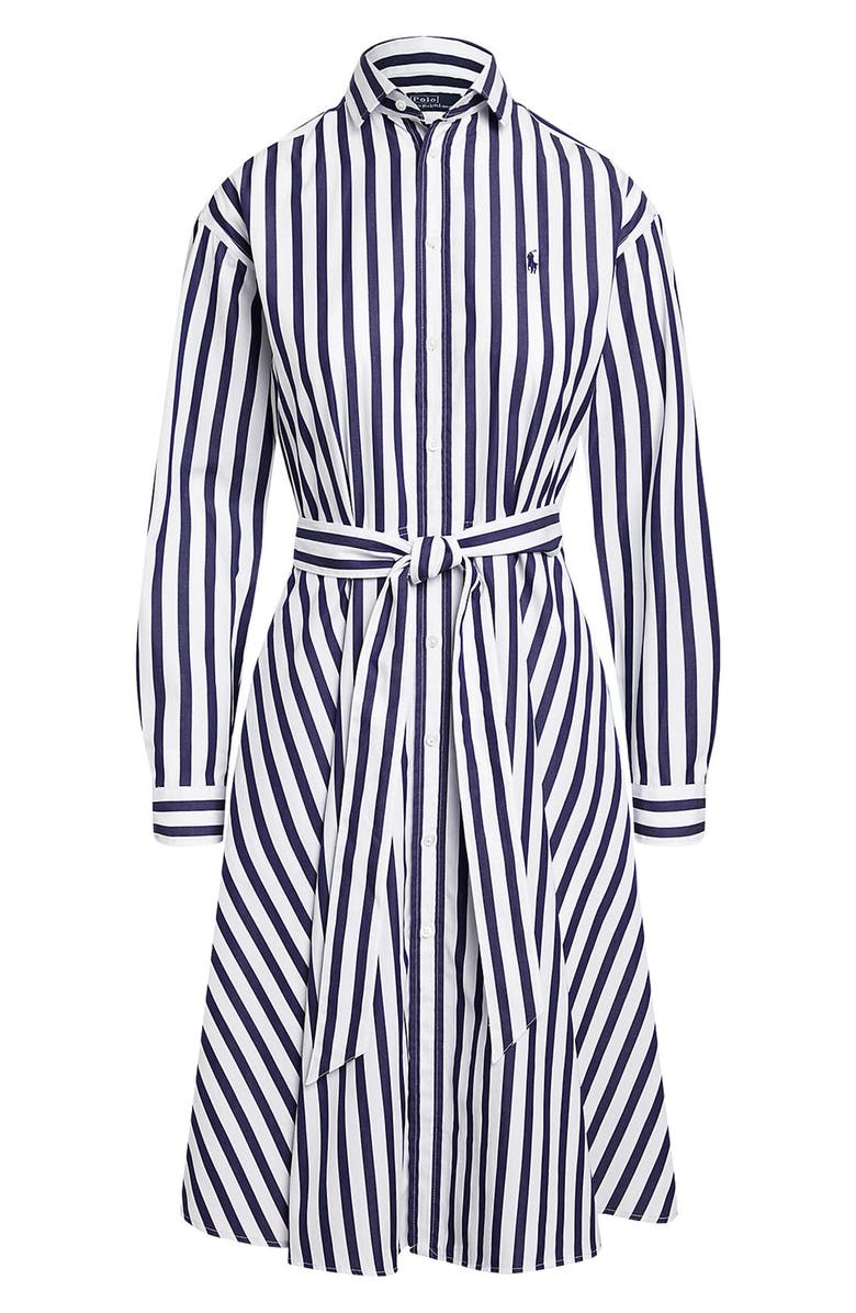 Polo Ralph Lauren Stripe Long Sleeve Cotton Shirtdress, Alternate, color, 970A Navy/White