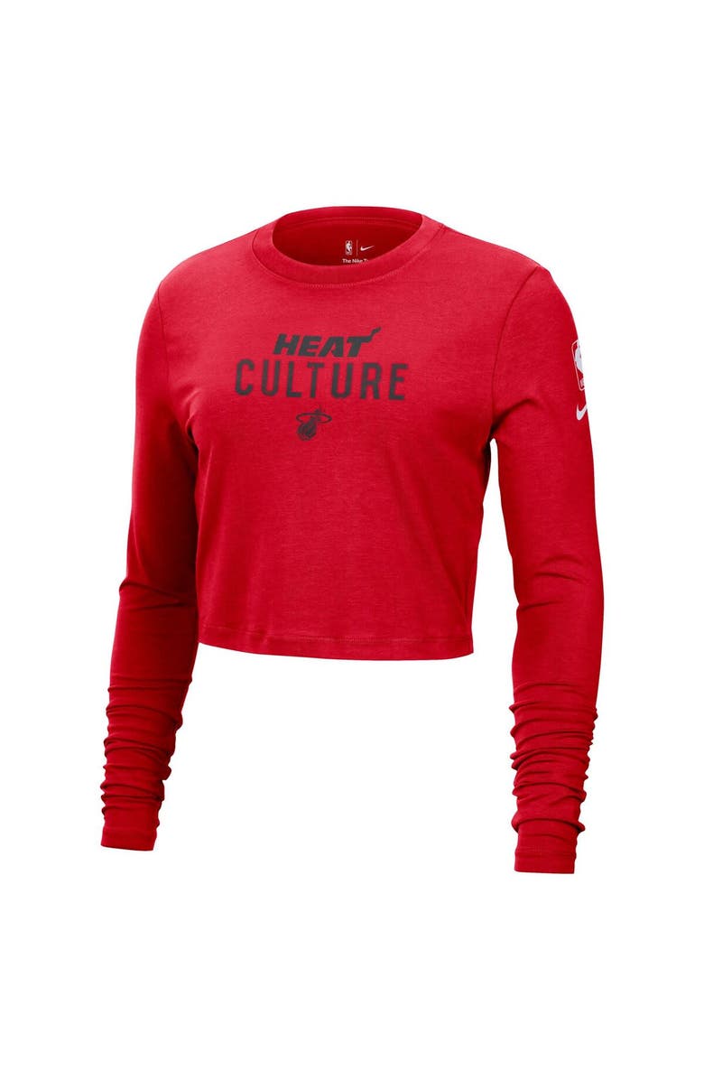 Nike Women's Nike Red Miami Heat 2024/25 City Edition Essential Logo Slim Fit Long Sleeve Cropped T-Shirt, Alternate, color, 