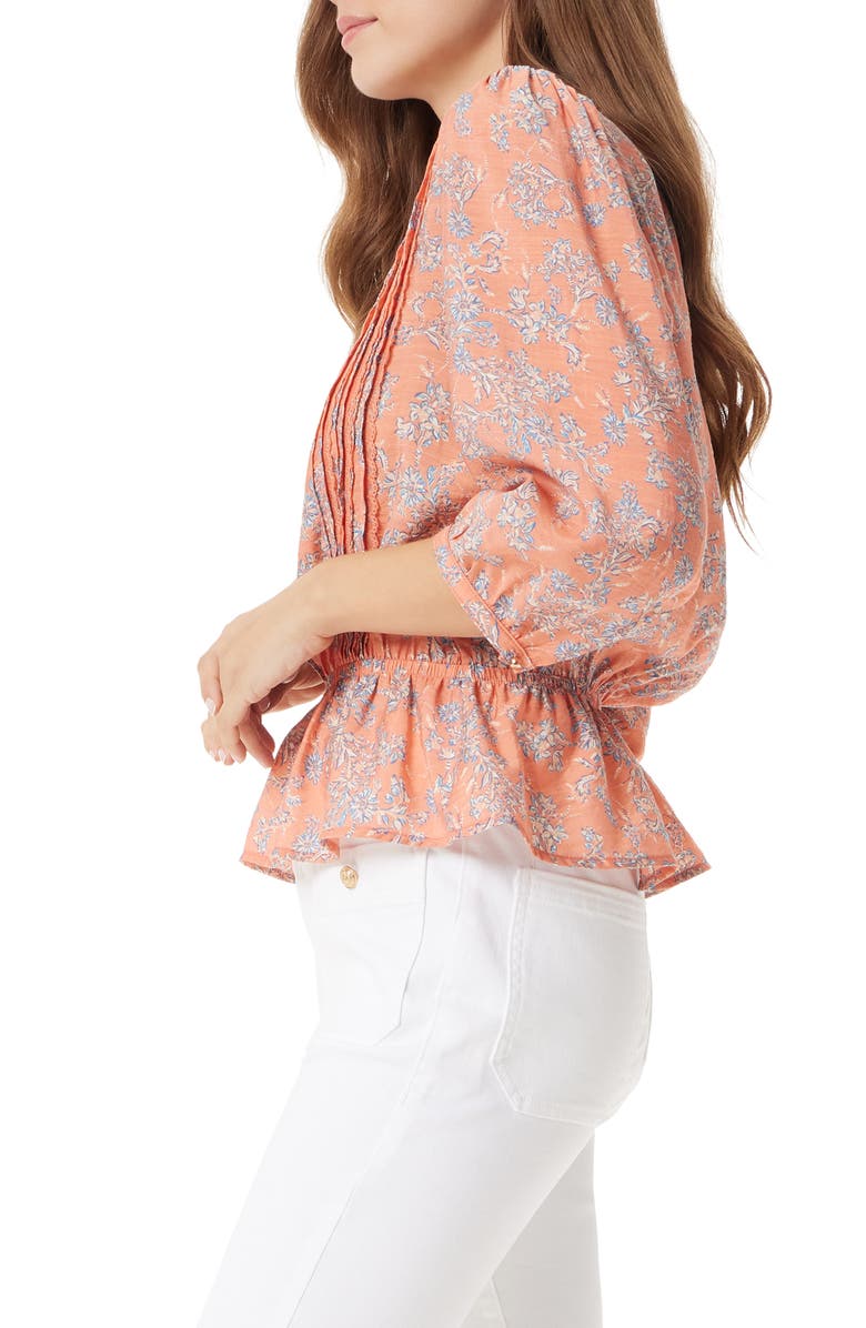 Sam Edelman Kit Print Peplum Top, Alternate, color, Terra Cotta-Branch And Blossom