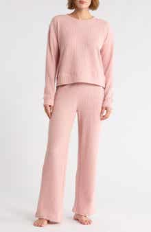 YOGALICIOUS Long Sleeve Top & Pants Waffle Knit Pajamas