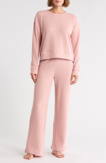 Yogalicious Long Sleeve Top & Pants Waffle Knit Pajamas In Pink