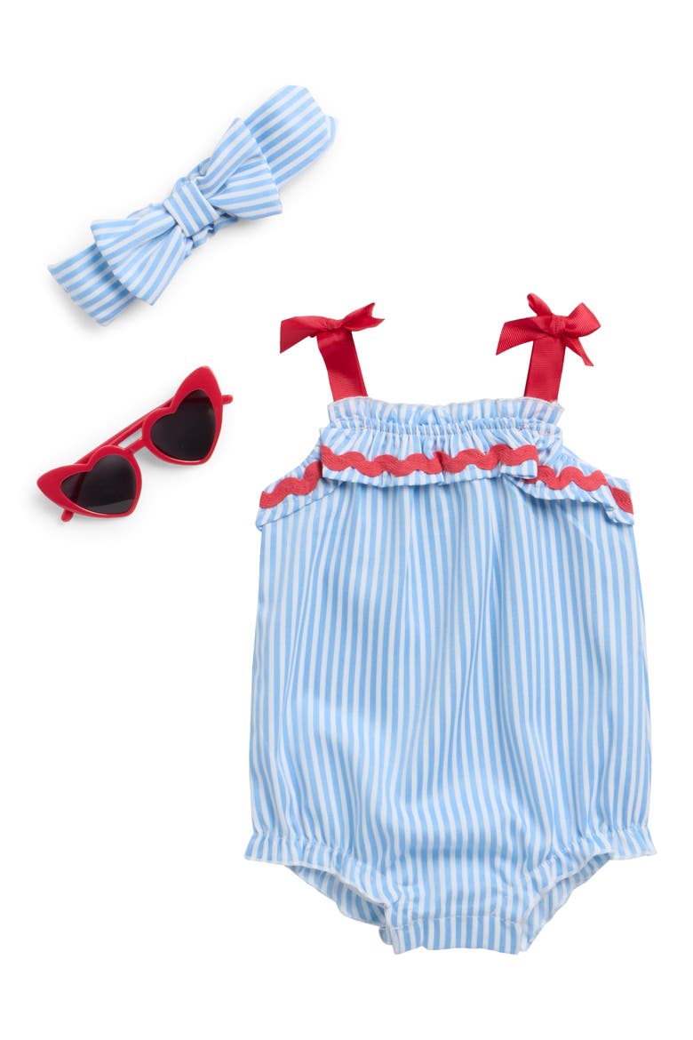 Americana Bubble Bodysuit, Headband & Sunglasses Set, Main, color, CERULEAN
