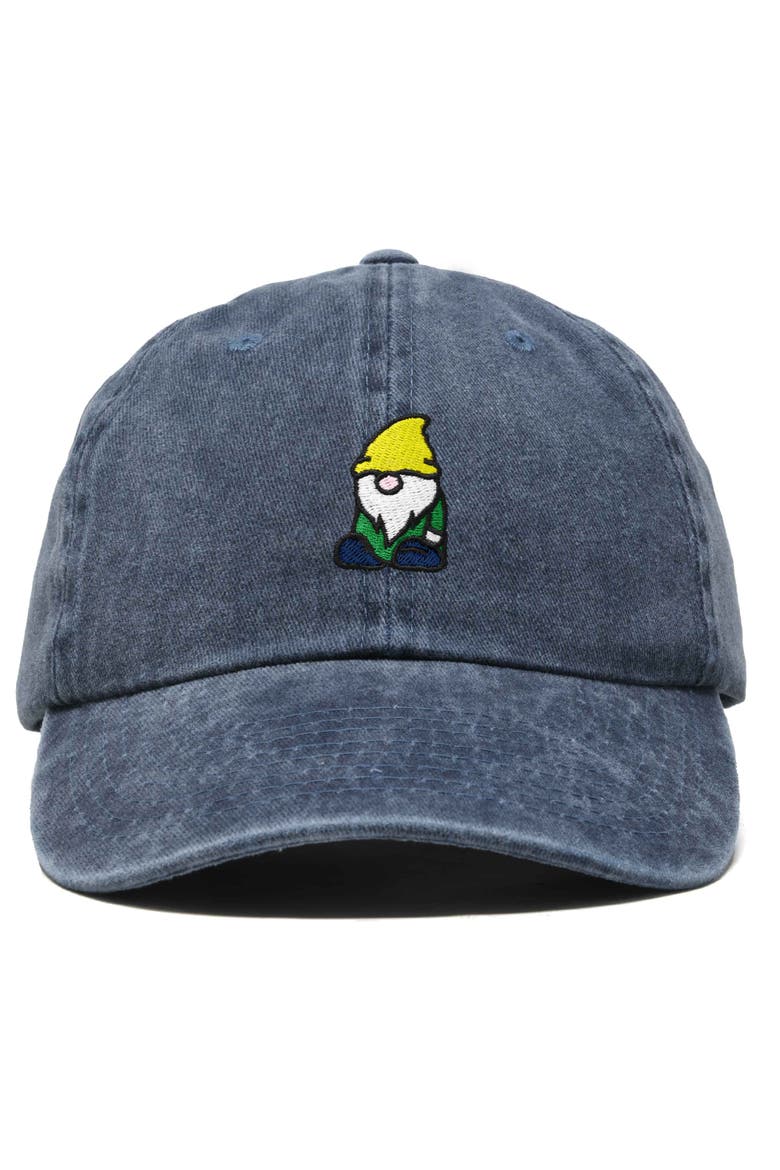Gnome Embroidered Dad Hat, Main, color, Washed Navy Blue