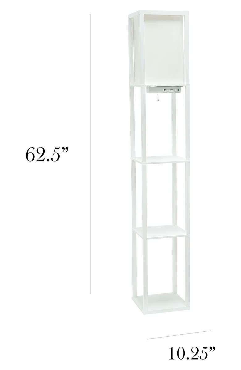 LALIA HOME Floor Lamp Etagere Organizer Storage Shelf with 2 USB Charging Ports - 1 Charging Outlet and Linen Shade - White, Alternate, color,