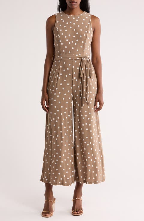 Polka Dot Sleeveless Tie Waist Crop Jumpsuit