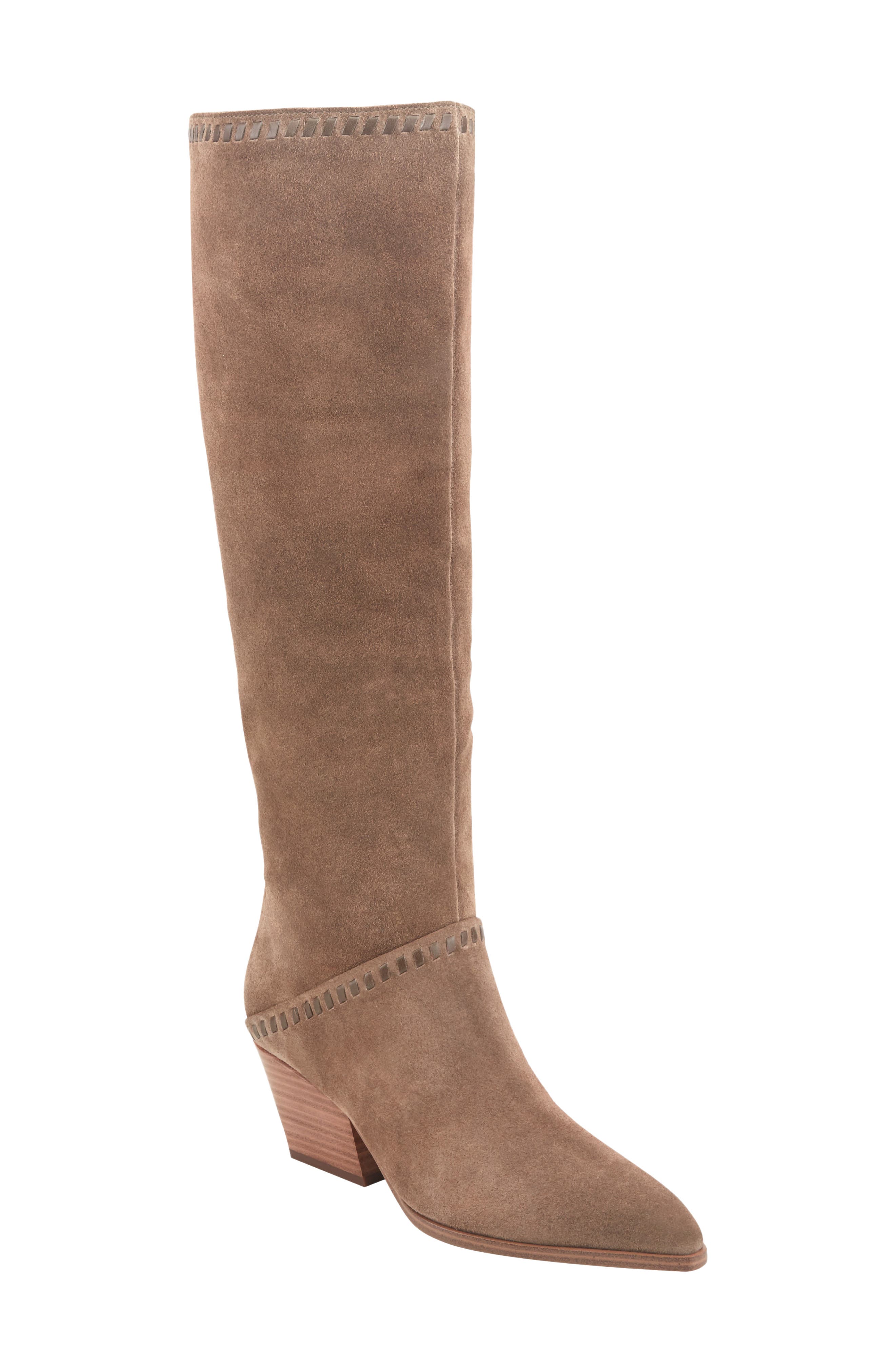 Tayla Knee High Western Block Heel Boot, Main, color, MEDIUM BROWN 210