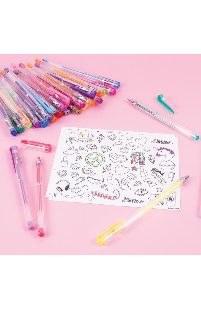 Three Cheers For Girls 30 Piece Gel Pen Set W/ 100 Colorin Stickers, Alternate, color, Multicolored