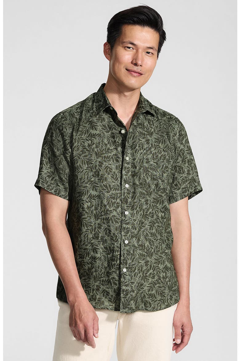 Traditional Fit Short Sleeve Linen Shirt, Main, color, Forest Moss Palms