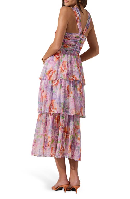 Astr The Label Floral Tiered Keyhole Dress In Purple Multi Floral