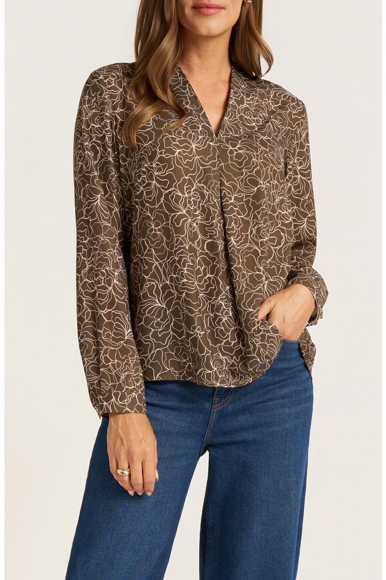 Kensal Floral Print V-Neck Long Sleeve Top, Main, color, MOSS/ BLUSH