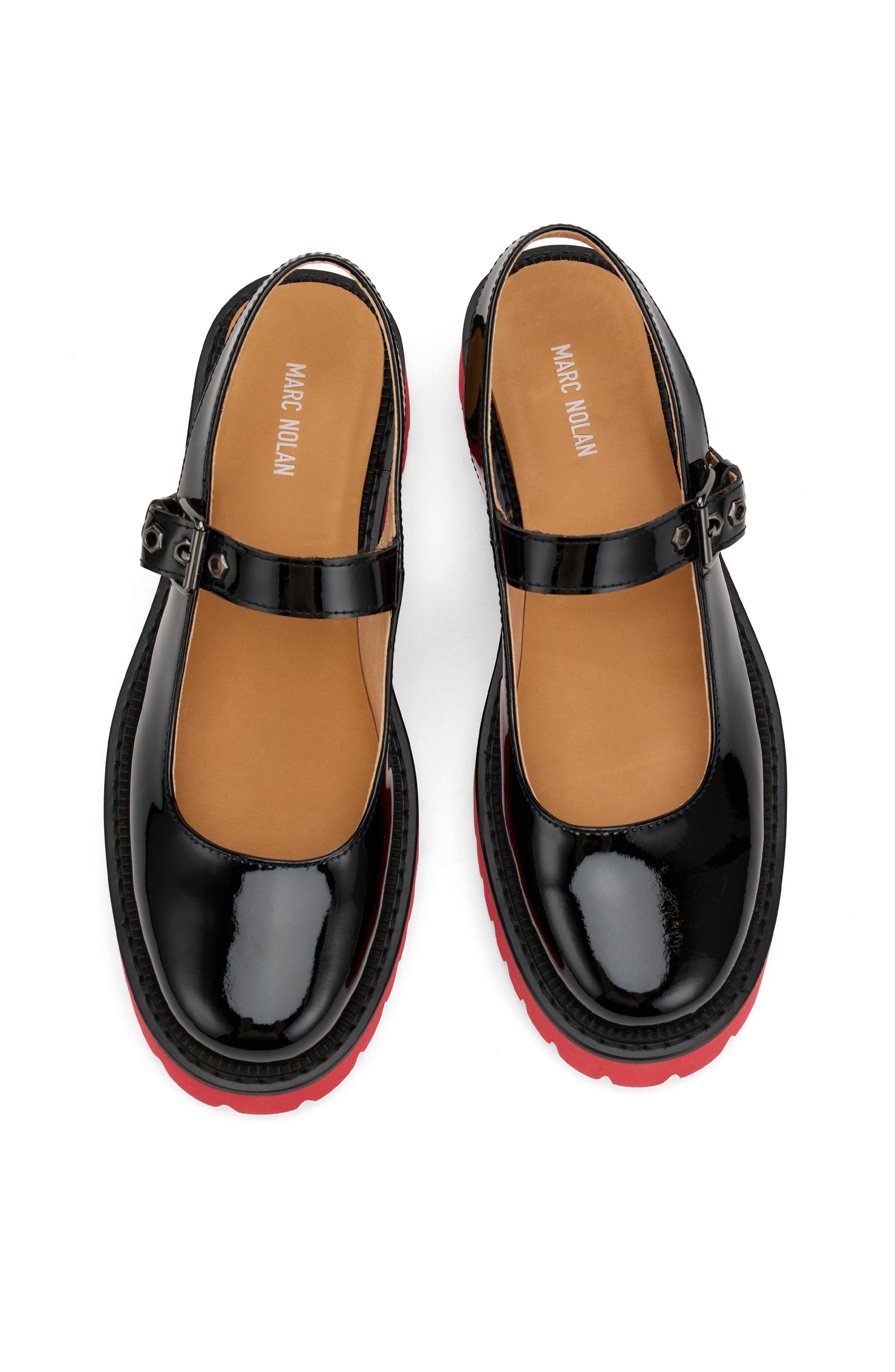 Luna Leather Mary Jane Lug Slingbacks, Alternate, color, Black/Red