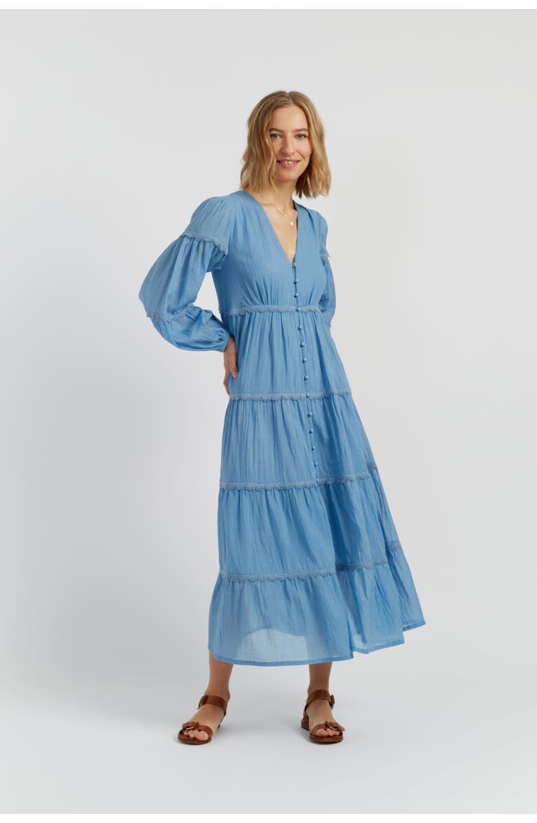 Chinti & Parker Cotton Rainbow Scallop Dress, Main, color, Dusty Blue