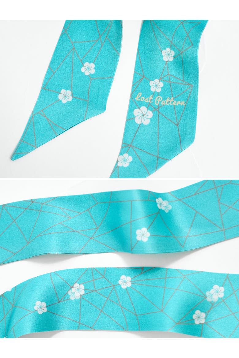 "Almond Blossom" Silk Skinny Scarf, Alternate, color, Turquoise