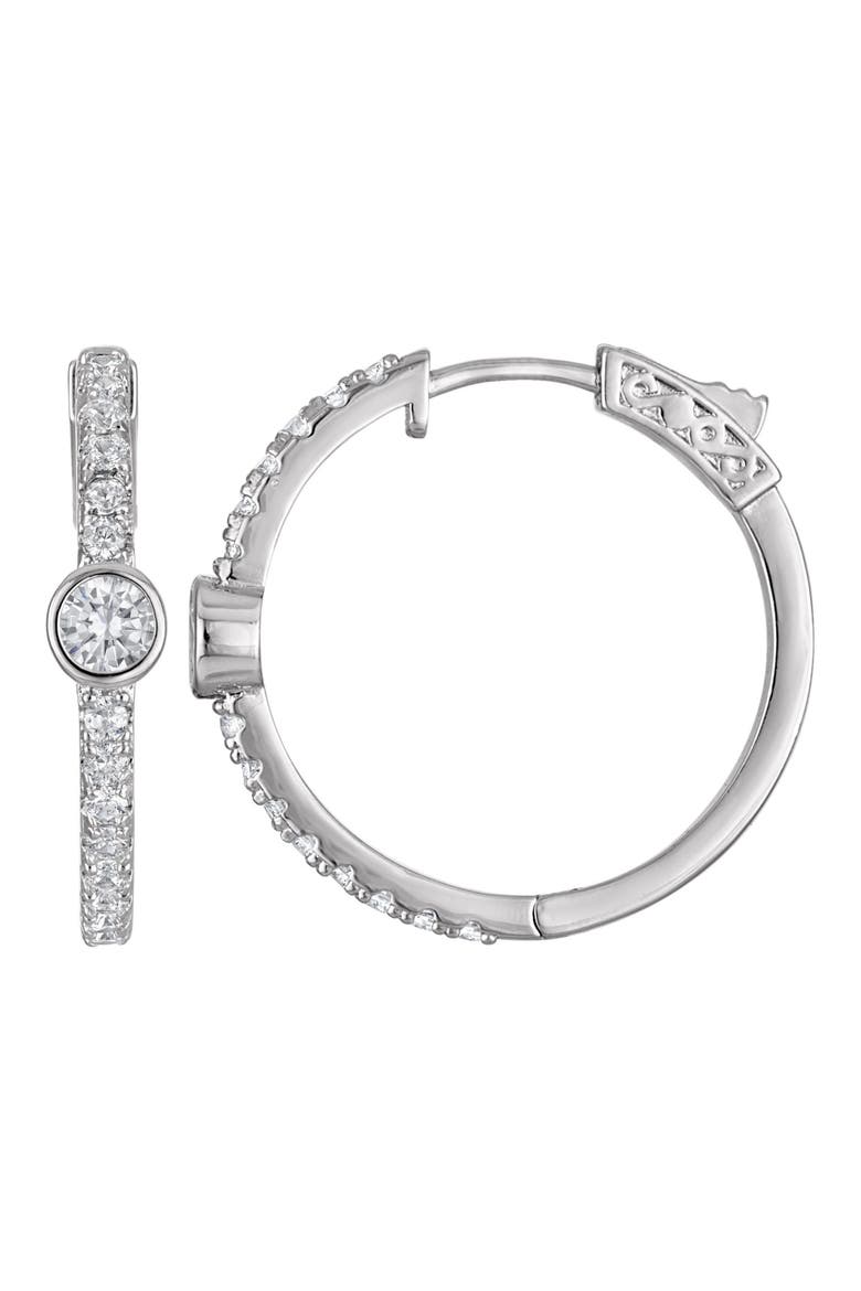 Cubic Zirconia Huggie Hoop Earrings, Main, color, WHITE