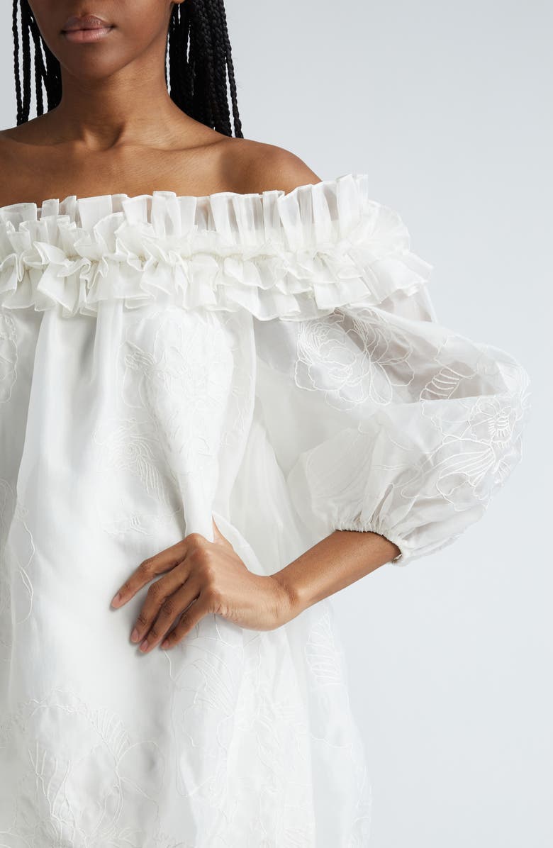 Cinq à Sept Nava Floral Embroidery Off the Shoulder Minidress, Alternate, color, Ivory