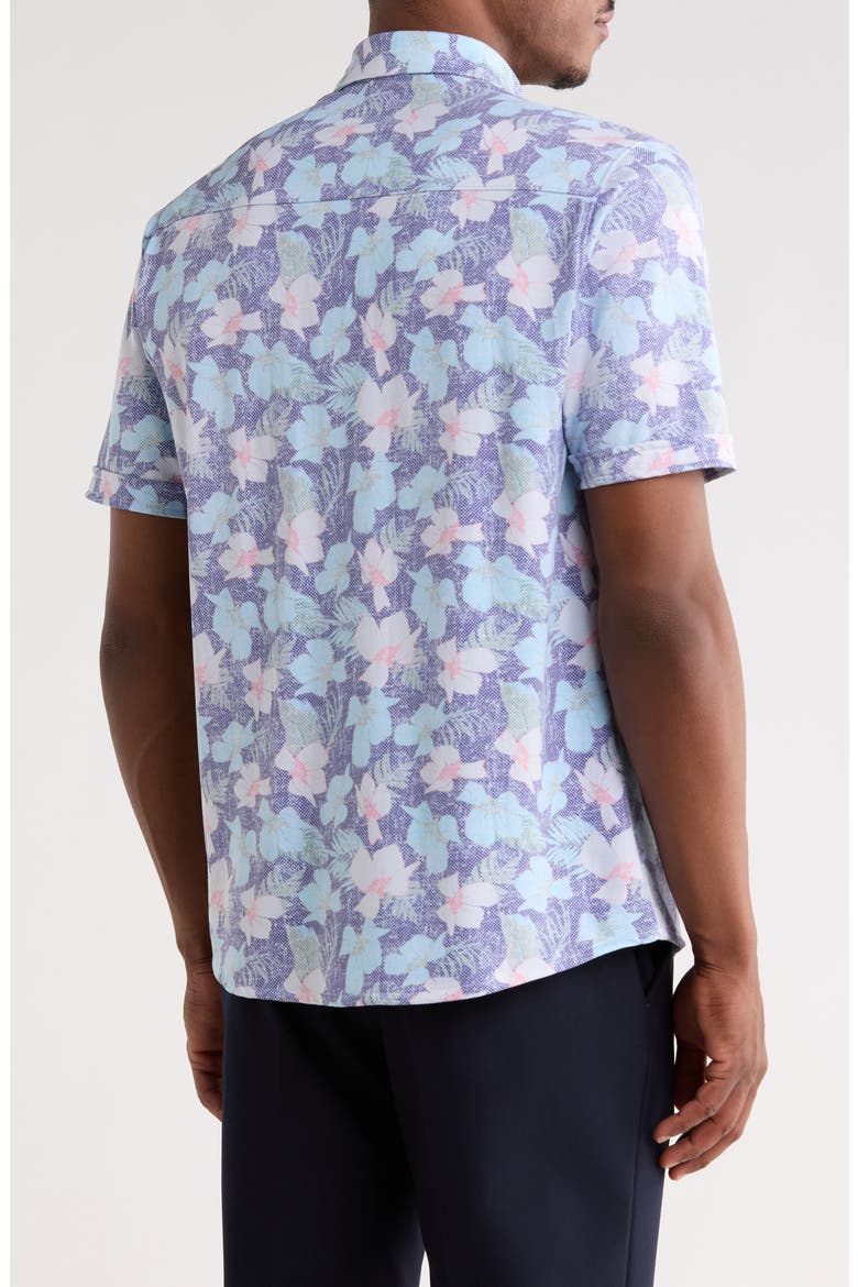 Birdseye Print Short Sleeve Button Front Shirt, Alternate, color, GREEN/ BLUE