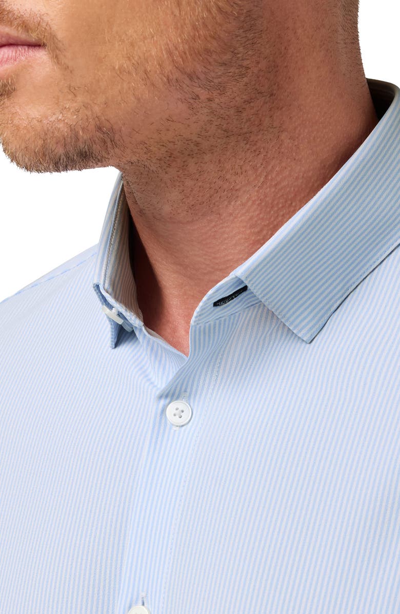 Mizzen+Main Leeward Trim Fit Cloud Blue Pinstripe No Tuck Button-Up Shirt, Alternate, color, Cloud Blue Fine Line Stripe