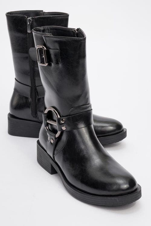 Prologue Shoes Fies Buckled Boot, Main, color, Black Faux Leather