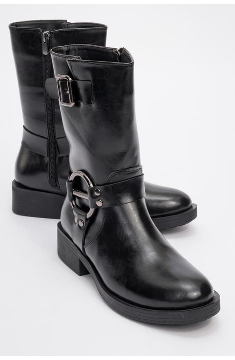Prologue Shoes Fies Buckled Boot, Main, color, Black Faux Leather