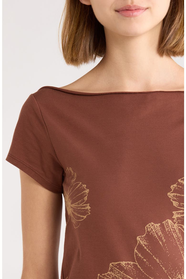 Daisy Off Shoulder Graphic Tee, Alternate, color, BROWN