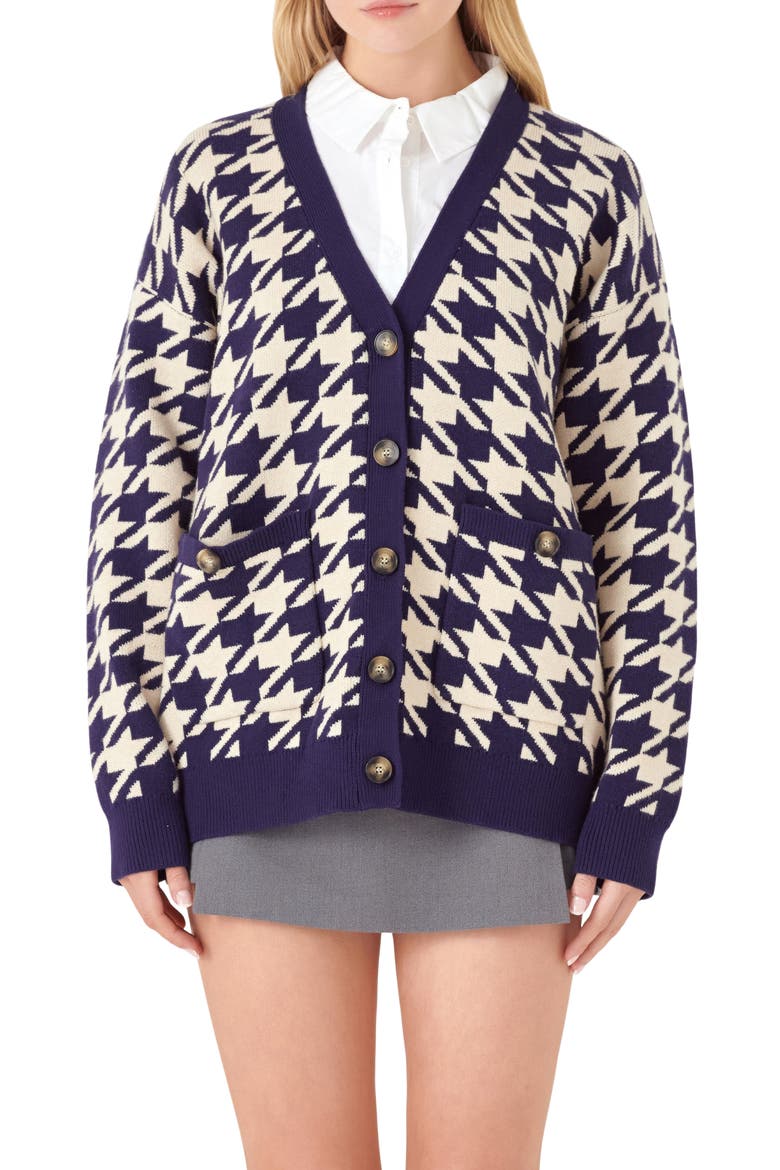 Houndstooth Cardigan, Main, color, NAVY MULTI