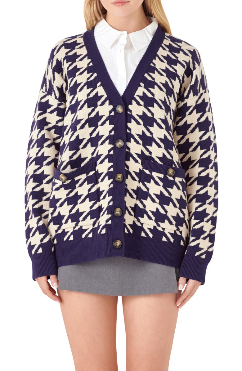 English Factory Houndstooth Cardigan, Main, color, 