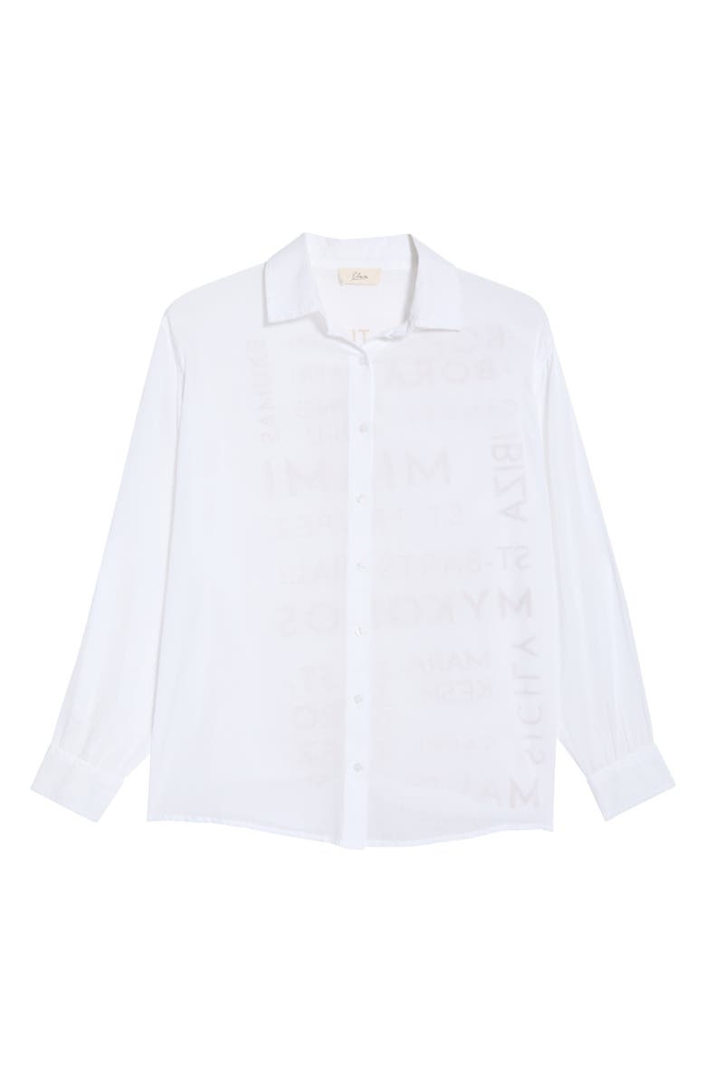 Elan Printed Semisheer Cotton Button-Up Cover-Up Shirt, Alternate, color, White