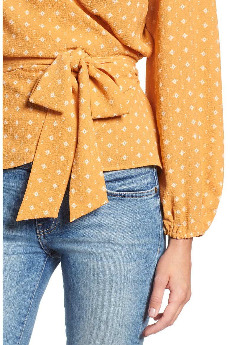 Floral Spot Wrap Top, Alternate, color, YELLOW DOBBY MOTIF