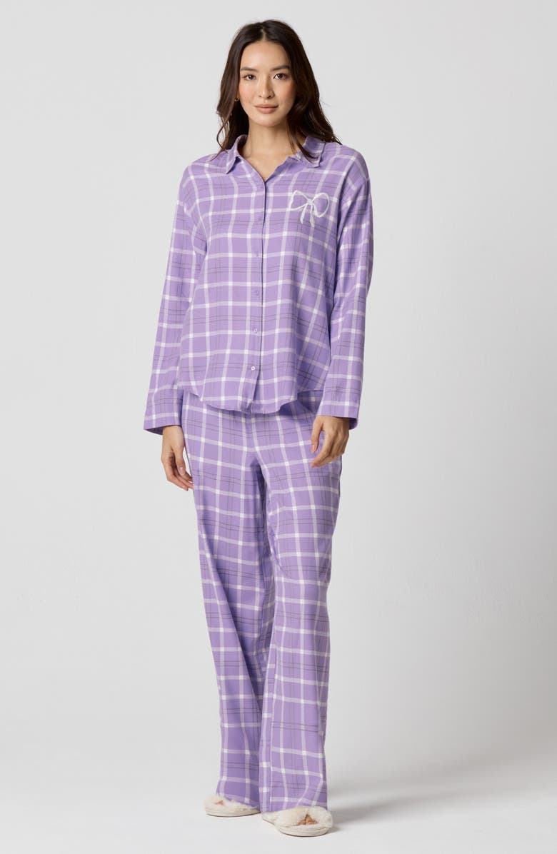Florence by Mills Cozy Flannel Sleep Shirt, Alternate, color, Multi Lavendar Plaid