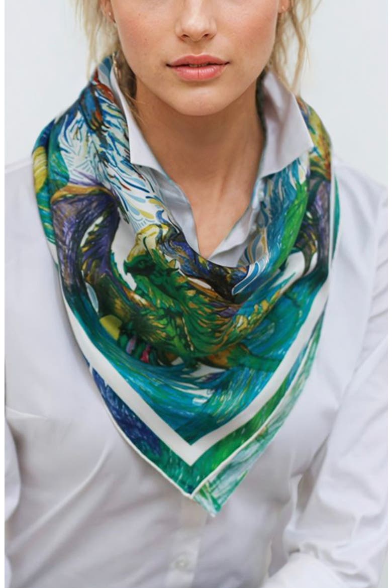 Silk Scarf of Summer Forest Imagination, Alternate, color, Green