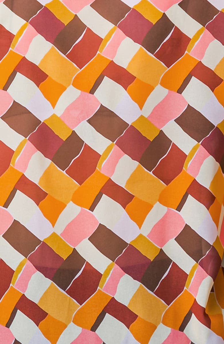 FLYING TOMATO Geometric Print Long Sleeve Button-Up Shirt, Alternate, color, Mustard Brown