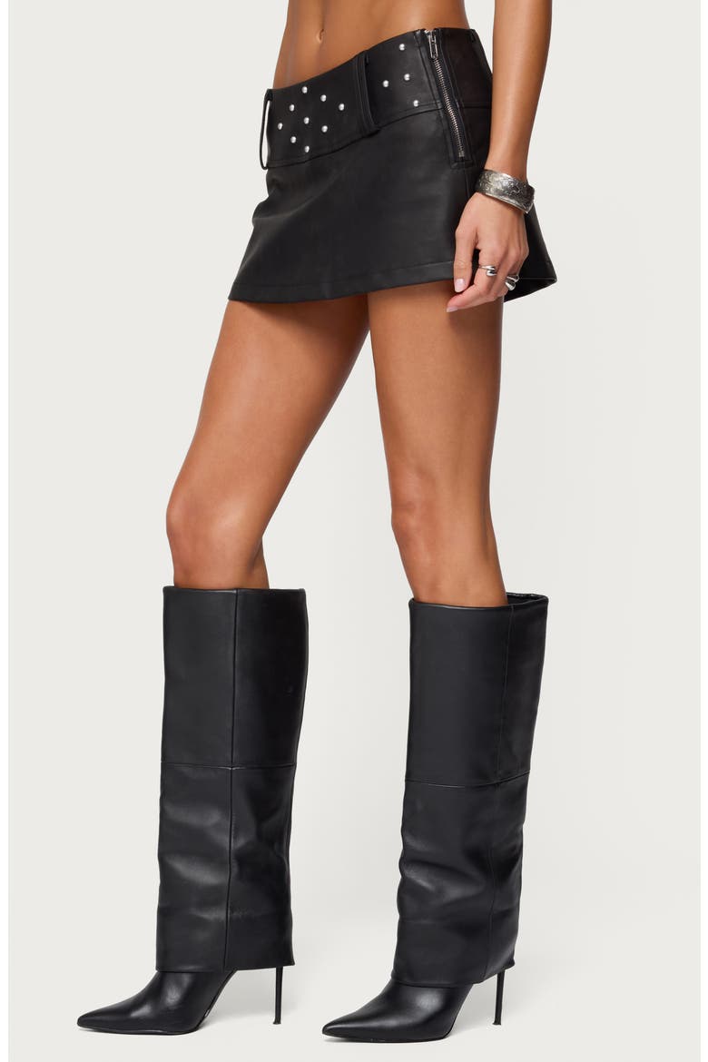 Luella Stud Faux Leather Miniskirt, Alternate, color, BLACK