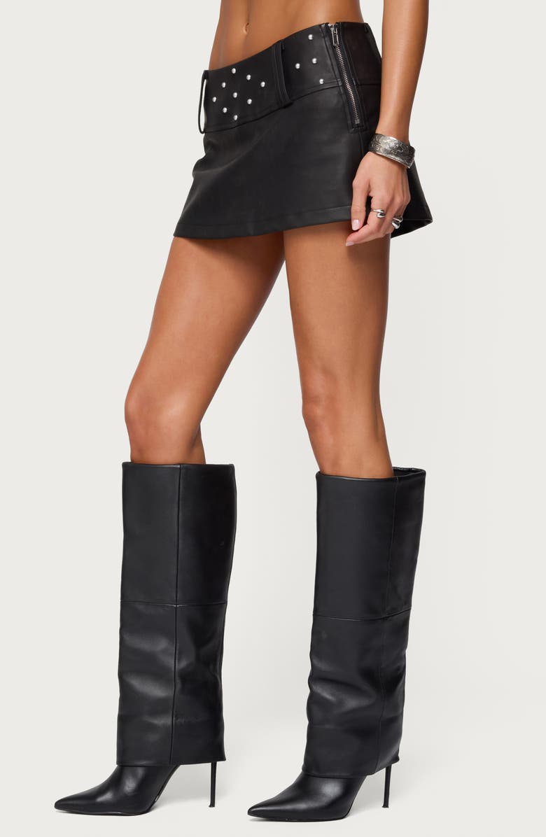 EDIKTED Luella Stud Faux Leather Miniskirt, Alternate, color, Black
