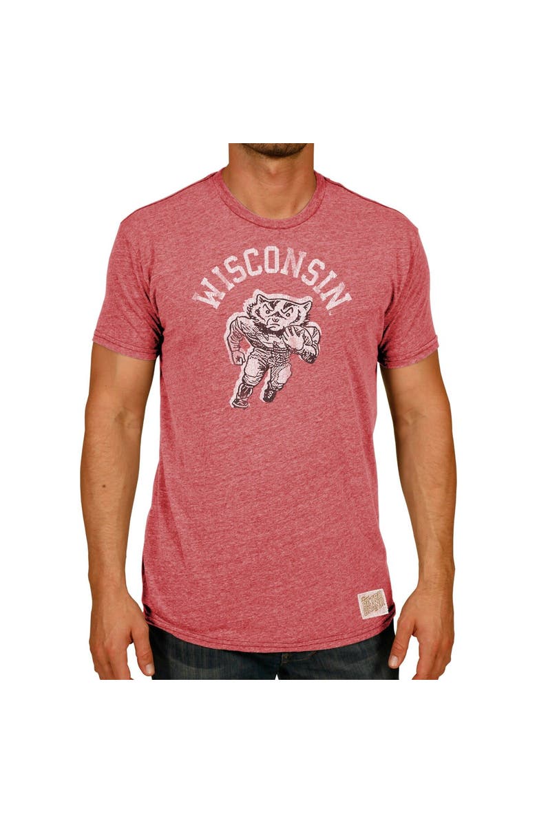 Retro Brand Men's Original Retro Brand Heather Red Wisconsin Badgers Vintage Football Bucky Tri-Blend T-Shirt, Main, color, 