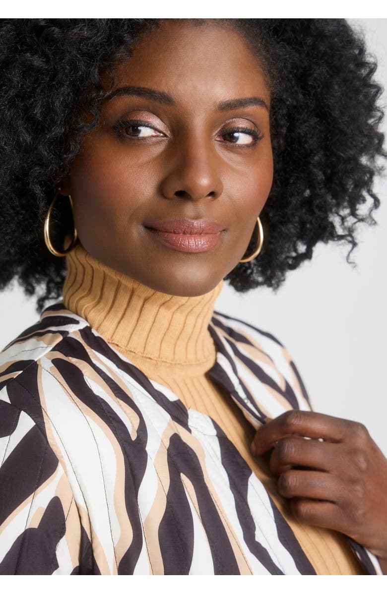 Jessica London Collarless Quilted Jacket, Alternate, color, Ivory Abstract Zebra