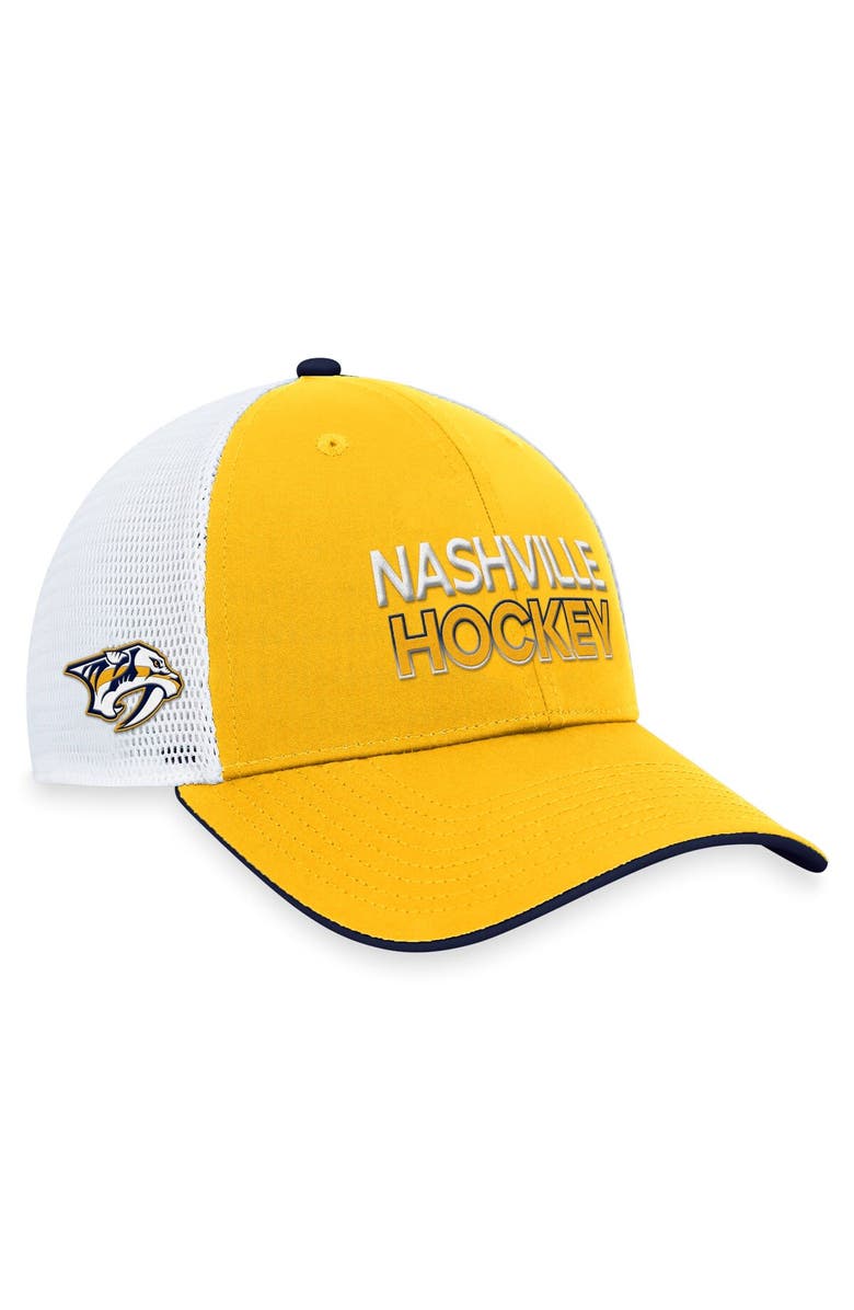 FANATICS Men's Fanatics Branded Gold Nashville Predators Authentic Pro Rink Trucker Adjustable Hat, Main, color, Gold