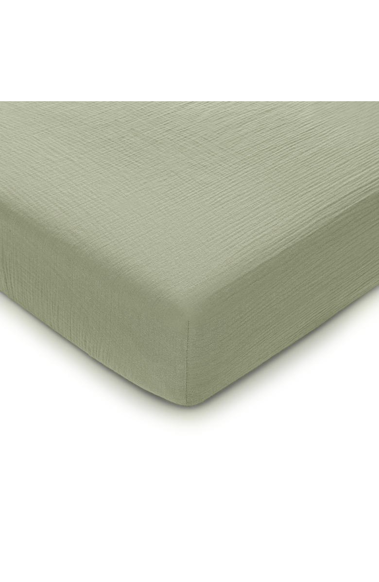 Comfy Cubs Muslin Fitted Crib Sheet, Main, color, Sage