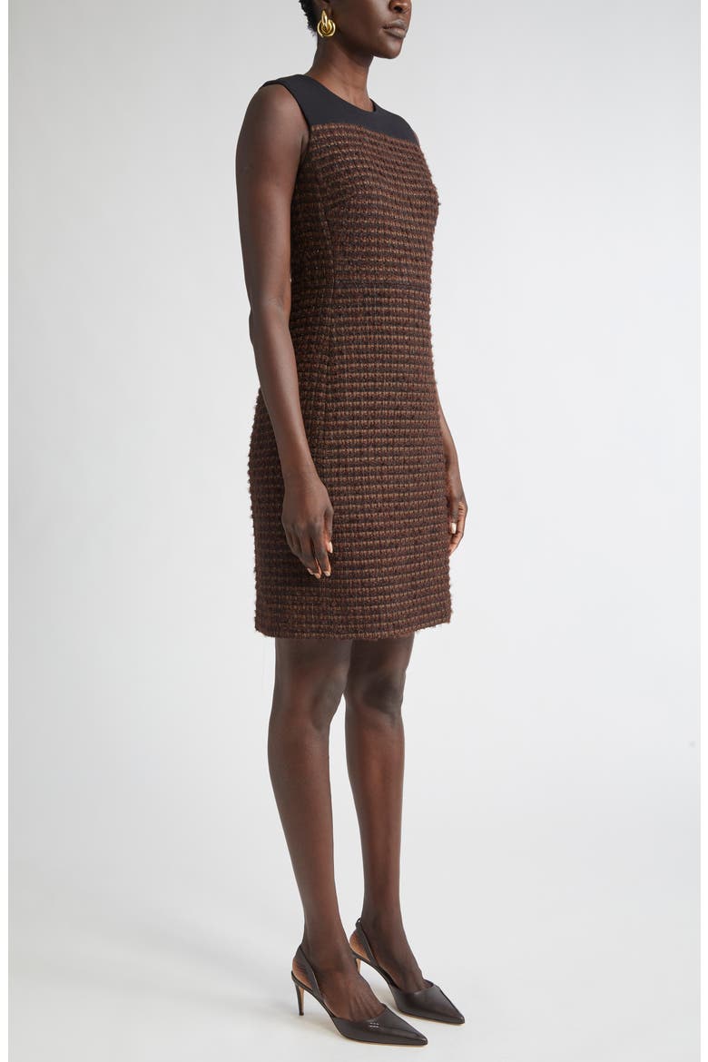 Crepe Cady Yoke Tweed Sheath Dress, Alternate, color, MOCHA/ BLACK
