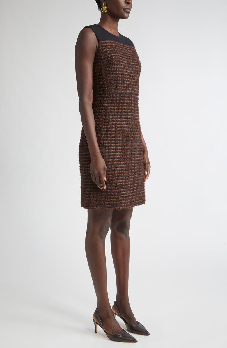 ST. JOHN Crepe Cady Yoke Tweed Sheath Dress, Alternate, color, Mocha/ Black