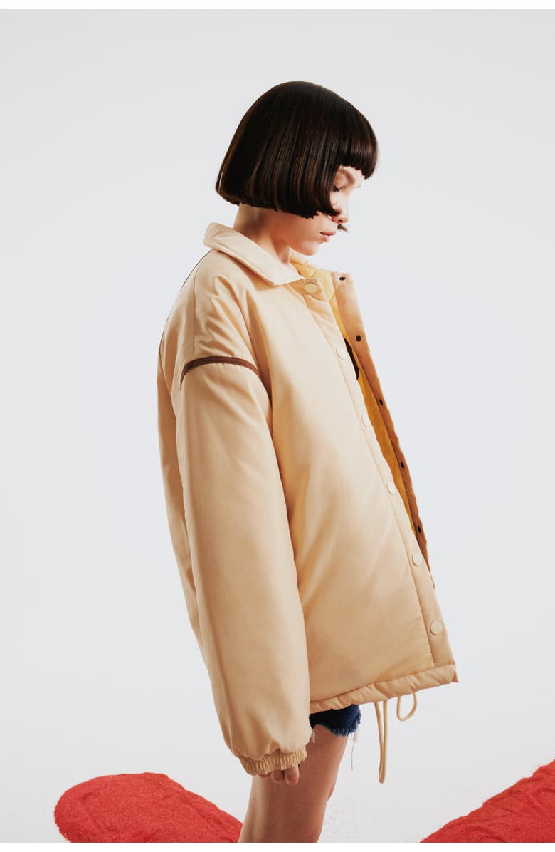 PCFG Oversized Contrast Tape Puffer Coat, Alternate, color, Beige