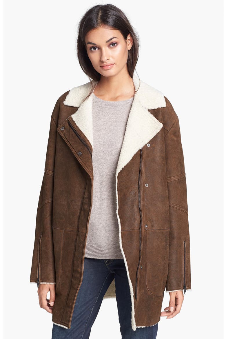 'Datyah' Genuine Lamb Shearling Jacket, Main, color, BROWN