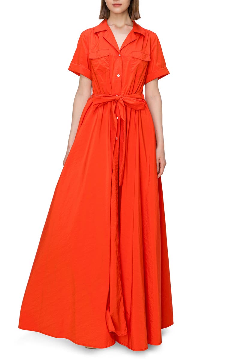 MELLODAY Tie Belt Poplin Maxi Shirtdress, Main, color, 