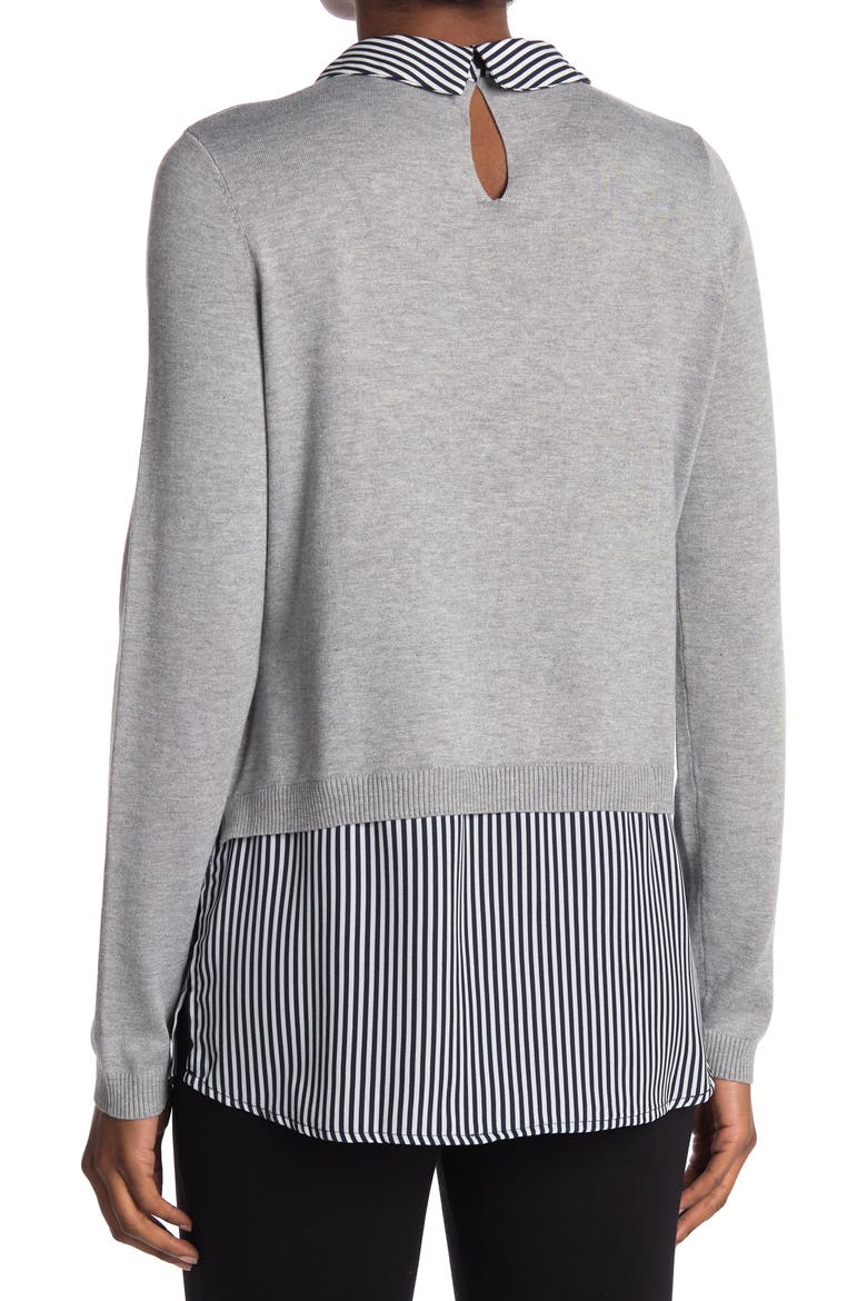 Peter Pan Collar Sweater Shirt, Alternate, color, HEATHER GREY W/ SMALL STRIPE