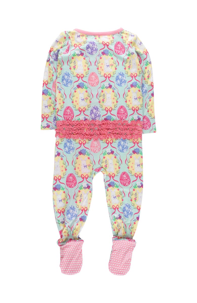 RuffleButts SoftSnooze Ruffle One Piece Footie Pajama, Alternate, color, Bunnies In Bloom