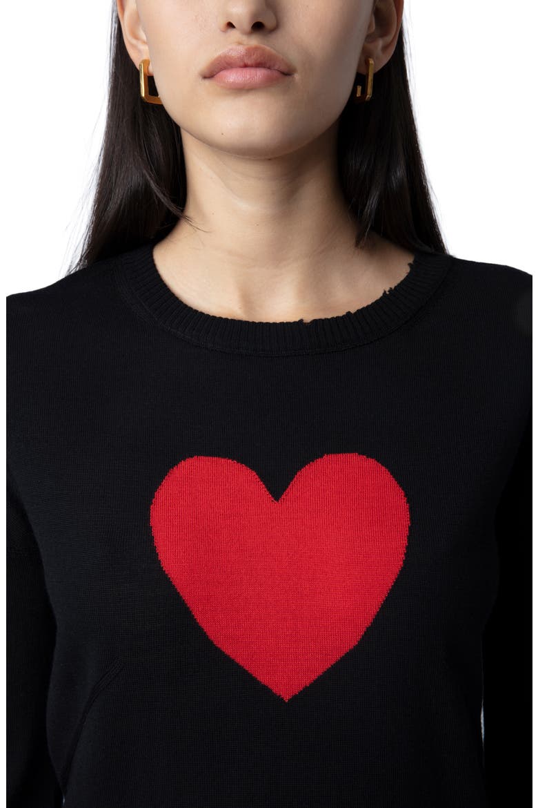 Gaby Intarsia Heart Wool Crewneck Sweater, Alternate, color, NOIR