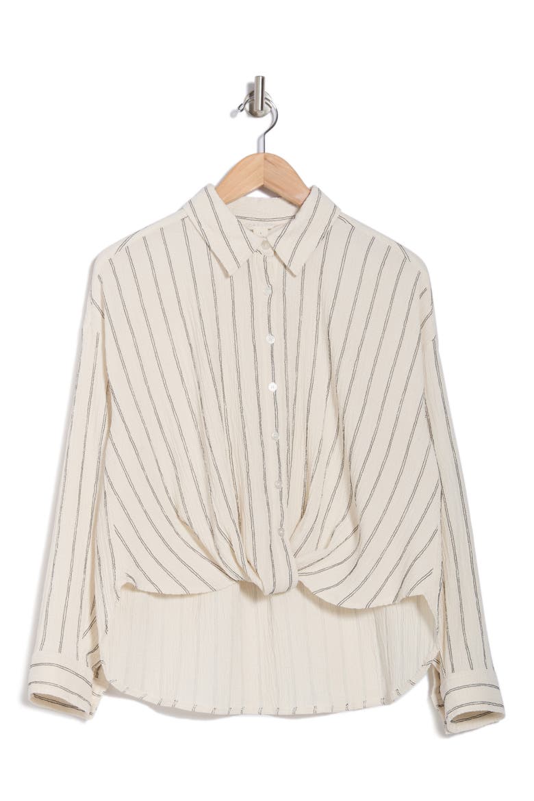 Stripe Twist Front Textured Button-Up Top, Alternate, color, IVORY- BLACK RITA STRIPE